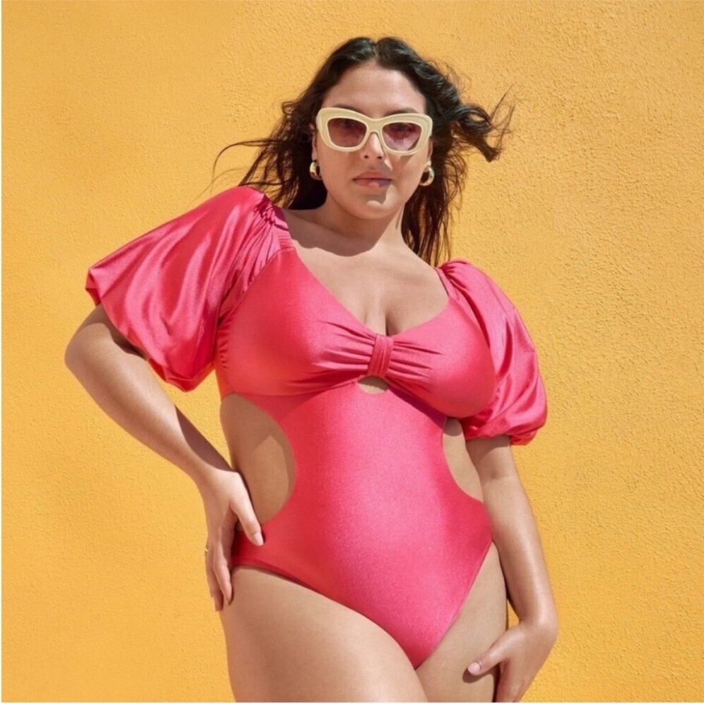 Fe Noel X Target Womens Puff Sleeve Bodysuit Swimsuit Size 2x(22)red new